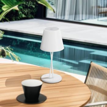 Lámpara de mesa LED recargable Janea CROSS, blanca, metal con regulador táctil
