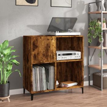 Mueble para discos de madera contrachapada en roble ahumado, dimensiones 84,5x38x89 cm, color marrón