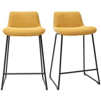 Set de 2 taburetes de cocina efecto aterciopelado texturizado amarillo mostaza y metal 65 cm BOOST