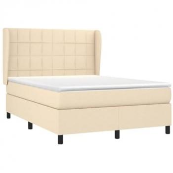 Cama box spring con colchón viscoelástico de espuma, protector de muelles ensacados, adaptable, acolchado reversible, tela color crema 140x190 cm