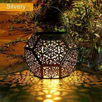 Farol Solar Exterior Jardin GolWof LED Lámpara Solar Jardín Luz Solar Exterio Luces de Linterna Solar Lámpara de Decoración Luces Decorativas para Jardin Terraza Patio Navidad - Plata