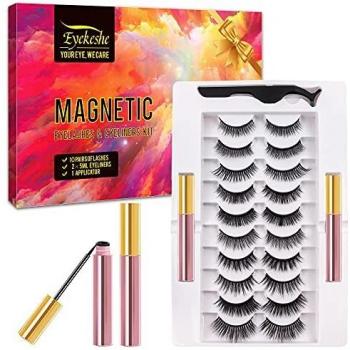 EYEKESHE Pestañas Postizas Magneticas Naturales Incluir Delineador de Ojos y Rizador de Pestañas, Cómodo Impermeable Reutilizable, Adecuado para Maquillaje Carnaval, Boda, Fiesta