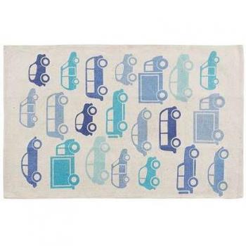 Alfombra Infantil Rectangular de Algodón Azul con Motivo de Coches 60 x 90 cm Maduraj
