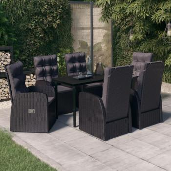 7-Piece Black Garden Dining Set with Cushions