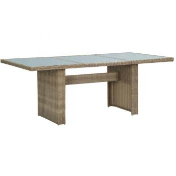 Weather Resistant Garden Dining Table with Brown Glass and Poly Rattan
