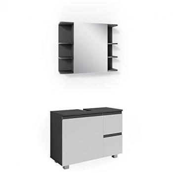 Conjunto de Muebles de Baño J-Shape, Antracita y Blanco, 2 Piezas