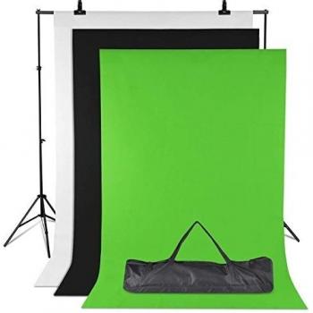 Sistema di Soporte Fondo Fotografico, 1.6X 2m Fondo Blanco Negro Verde, con Soporte Ajustable 3x2m, 3 Abrazaderas y Bolsa de Transporte para Estudio Fotográfico e Iluminación, Video y Fotografía