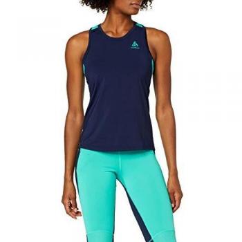 Odlo Bl Top Crew Neck Singlet Ceramicool Camiseta, Mujer, Diving Navy/Pool Green, S