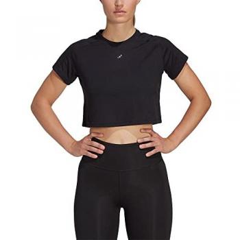 Camiseta Crop de Manga Corta Adidas Essentials Aeroready para Mujeres - Negro, Talla XL