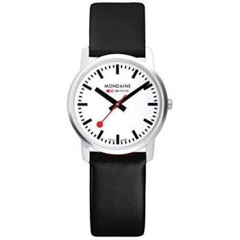 Mondaine Official Swiss Railways Watch Men's Watch, White Dial with Date and Black Leather Strap