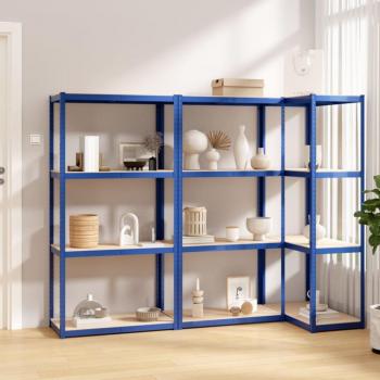 vidaXL 4-Layer Shelves 3 pcs Blue Steel & Engineered Wood