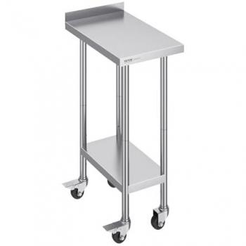 Mesa de Trabajo de Acero Inoxidable 610 x 381 mm con Ruedas, Estantes Regulables en Altura, Unidad de Almacenamiento para Preparación de Alimentos en Restaurante, Bar y Hotel