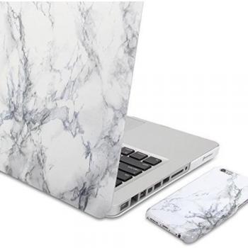 GMYLE 2 en 1 Bundle Blanco Marble Pattern Complemento cubierta brillante carcasa case para MacBook Pro 13 y iPhone 6