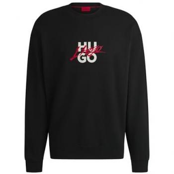 Hugo Dlogonty Men's Black Graphic Sweatshirt, Relaxed Fit, Size XXL