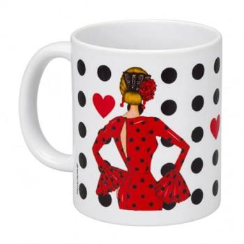 Taza Cerámica 350 ml María Rojo - Diseño Bailarina de Flamenco - Apta para Lavavajillas y Microondas - Regalo Original para Amantes del Baile
