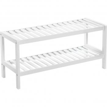 Zapatero de bambú de 2 pisos, organizador de zapatos para ahorro de espacio, ideal para entradas y pasillos, disponible en blanco y natural