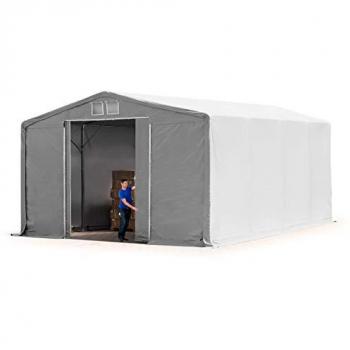 Carpa Industrial 8x8 m con Altura Lateral de 4m, Lona Ignífuga PVC 2300 N, Impermeable, Color Gris y Puerta Corrediza