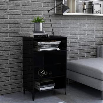 Aparador de madera contrachapada y aglomerado negro brillante 57x35x90 cm, mueble de almacenaje de salón, armarios con puertas, cajón de madera, buffet para salón moderno, armario auxiliar,