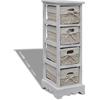 vidaXL Mueble de Almacenaje Armario de Almacenamiento con 4 Cestas Gabinete Organizador de Pasillo Casa Hogar de Madera Paulownia Blanco