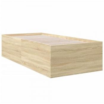 Estructura de cama individual de madera de ingeniería roble Sonoma 75x190 cm marrón, muebles de dormitorio, somier, cama de panel