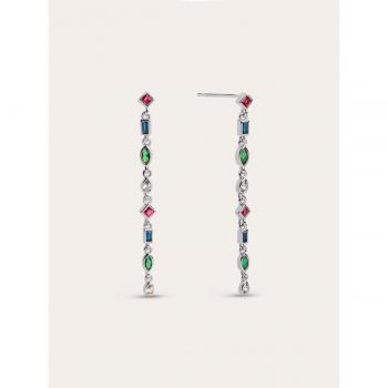 Pendientes Cascade Colors de Singularu en Plata de Ley 925 con Baño en Rodio y Circonitas de Colores - Joyas Largos Para Mujer