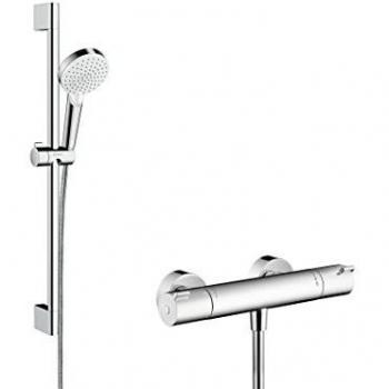 Hansgrohe 27812400 Crometta Vario combinación de set de ducha y termostato, 2 tipos de chorro, 0,65m, blanco/cromo