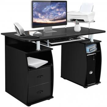 Mesa de Computadora de Madera para Oficina con 2 Cajones y Estante, Dimensiones 120 x 55 x 85 cm, Color Negro