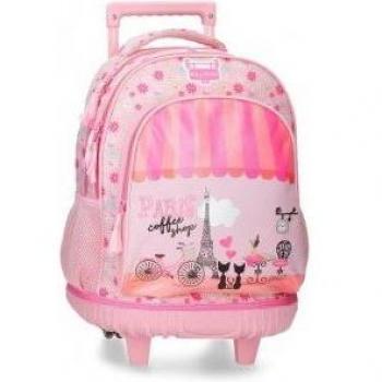 Mochila con Carro Roll Road Coffee Shop Rosa 32x43x21cm Poliéster Dos Compartimentos