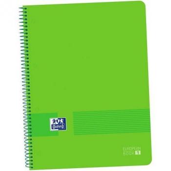 Paquete de 5 Cuadernos Oxford Europeanbook1, A4+, Espiral, 80 Hojas, Papel 90g/m², Cuadrícula 5x5, Tapa Plástica, Color Verde