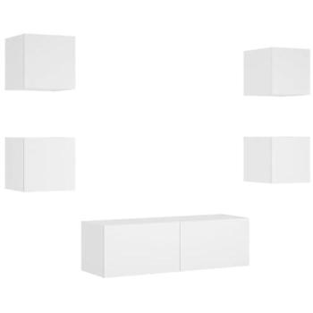 Mueble de TV multimedia montado en pared con luces LED blancas - 5 piezas
