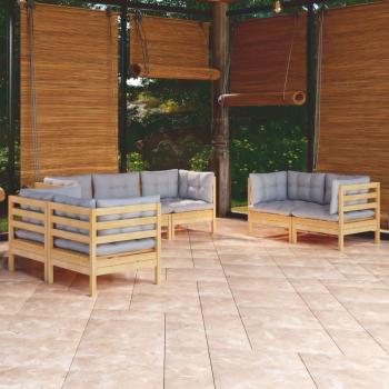 7-Piece Solid Pinewood Garden Lounge Set with Gray Cushions