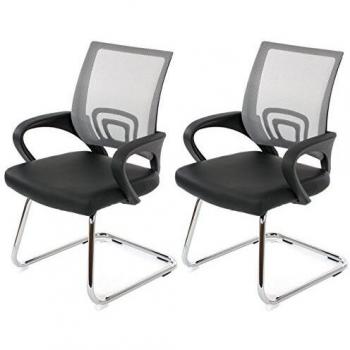 Lote de 2 sillas de conferencia Ancona - PU gris - patas cromadas - respaldo ergonómico y tejido transpirable