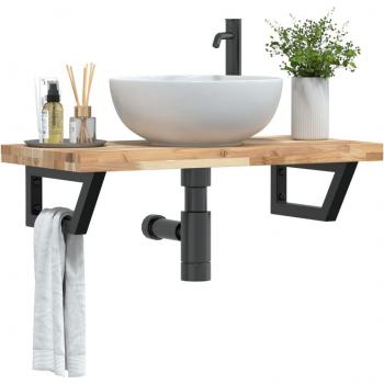 Estante de lavabo de pared acero y madera maciza de acacia Vidaxl Marrón