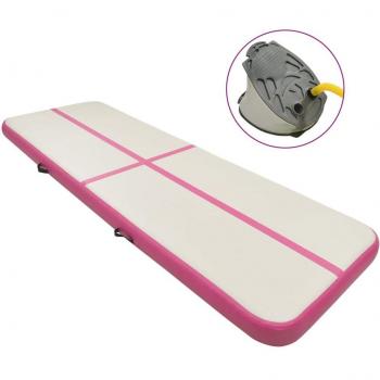 Colchoneta de gimnasia inflable con bomba PVC rosa 400x100x15 cm