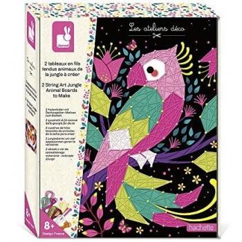 Cuadros de Hilos Tensados de Animales Janod - 2 Cuadros, Pinturas Multicolor, Juguetes de Manualidades