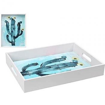 BigBuy Home S1123372 Bandeja Cactus Blanco 113953, Multicolor