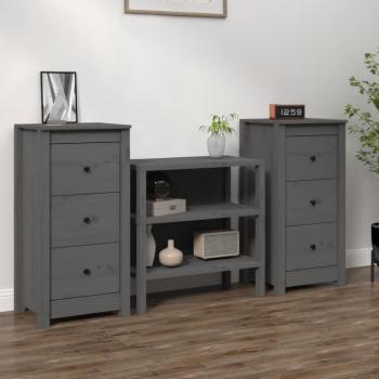 Aparadores 2 uds madera maciza de pino gris 40x35x80 cm vidaXL