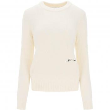 Ganni Brushed Alpaca and Wool Sweater - Egret - Size: Small