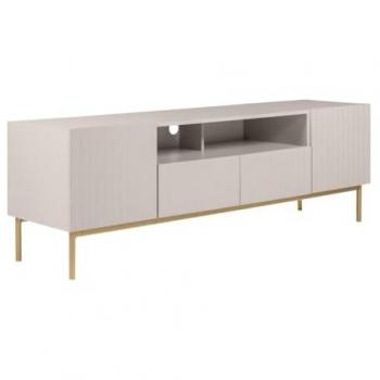 Mueble TV con 2 puertas, 2 cajones y 2 estantes de MDF y acero - Beige y dorado - EVILANA