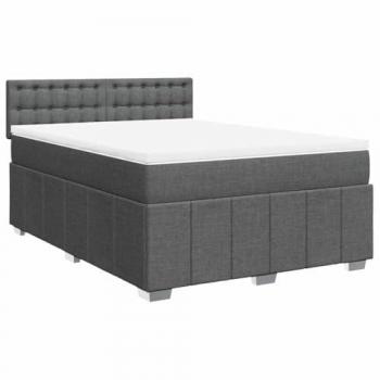 Cama box spring suave con colchón de tela gris oscuro 140x190 cm