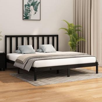 Cama cruzada de madera negra 180x200 cm Super King con estructura de cama de madera maciza, color negro, tamaño super king (180x200 cm)