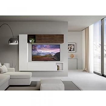 Composición de Pared para Salón A114 Blanco y Nogal L. 214 H. 173,6 P. 39,2