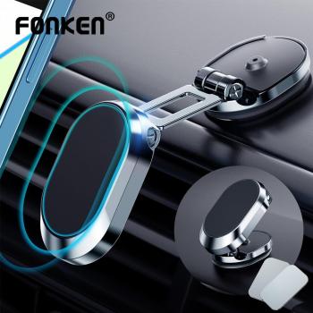 Soporte Plegable Magnético para Teléfono de Coche Fonken, Rotación 360°, Altura Ajustable, Marco de Navegación, Color Negro