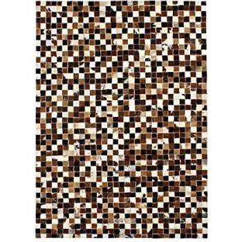 Alfombra de salón en cuero reciclado con diseño de mosaico 120 x 170 cm Marrón/Blanco/Negro