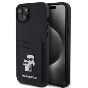Funda Saffiano para iPhone 15 con Tarjetero Karl Lagerfeld Karl & Choupette - Negra