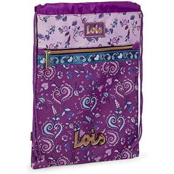 Lois - Saco Estampado Cachemir Mochila saquito Bolsa de Gimnasio Gymsack Cierre cordón cómodo y para Colegio Deporte Original 130241, Color Morado