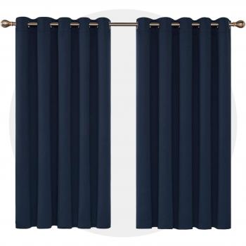 Deconovo Cortinas de Salon Termicas Aislantes Frio y Calor con Ojales 2 Paneles 168 x 138 cm Azul Marino