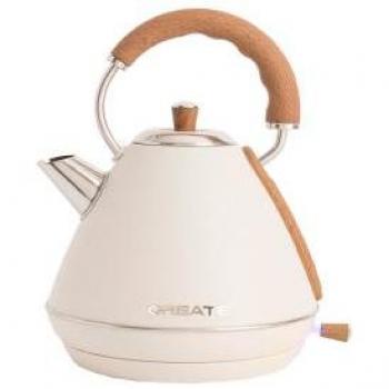 Hervidor Eléctrico Retro de Agua 1.7L Libre de BPA y Anti-Cal Kettle Retro 2200W Blanco Roto