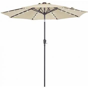 Sombrilla de Jardín LED Solar Miami Beige Ø270cm Protección UV 80+ Aluminio Inclinable con Manivela