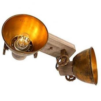 Spotlight Doble Gearwood Bronce Antiguo E27 2 Lámparas Metal y Madera Natural